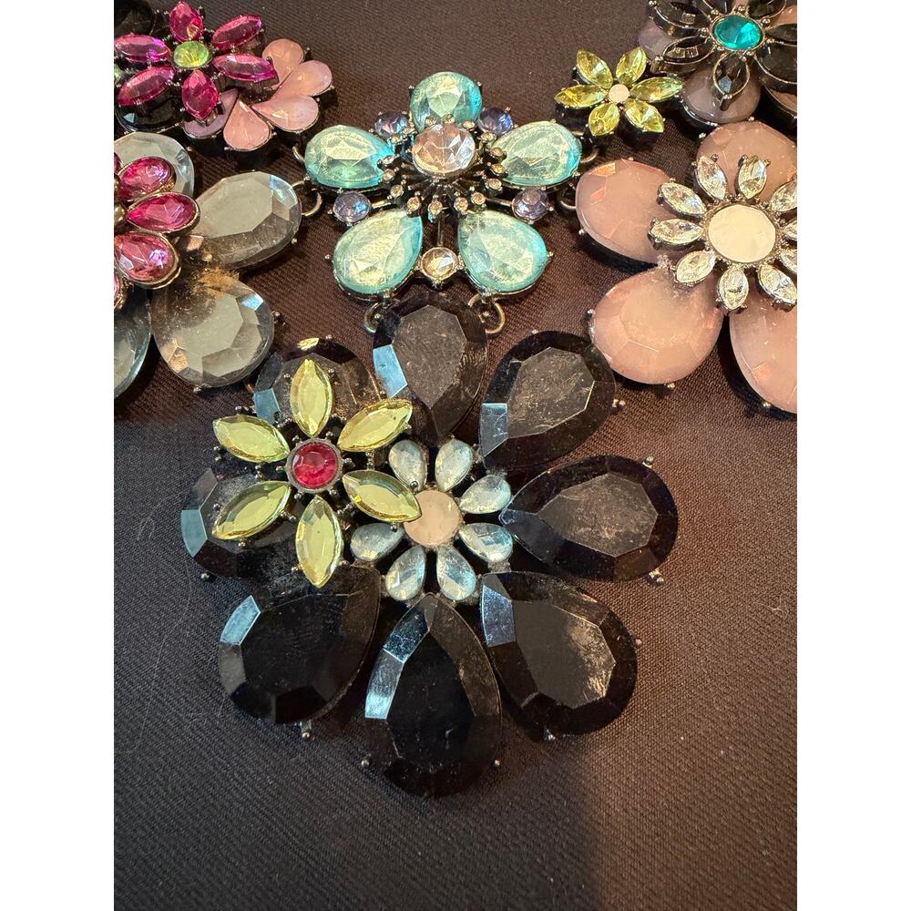 Vintage Floral statement bib 21” necklace Jeweled Bouquet"  7 resin & glass